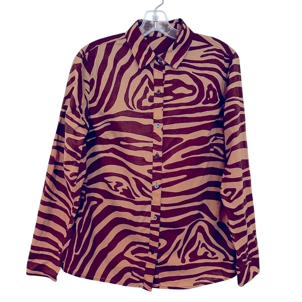J. McLaughlin Lois Shirt Button Up Women's Small Brown Tan Animal Print Career - Picture 4 of 9